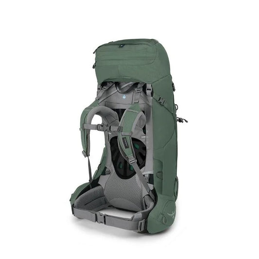 Green hiking backpack on a white background