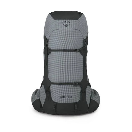 Gray and black Osprey backpack on a white background