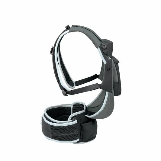 Black and gray dog harness on a white background