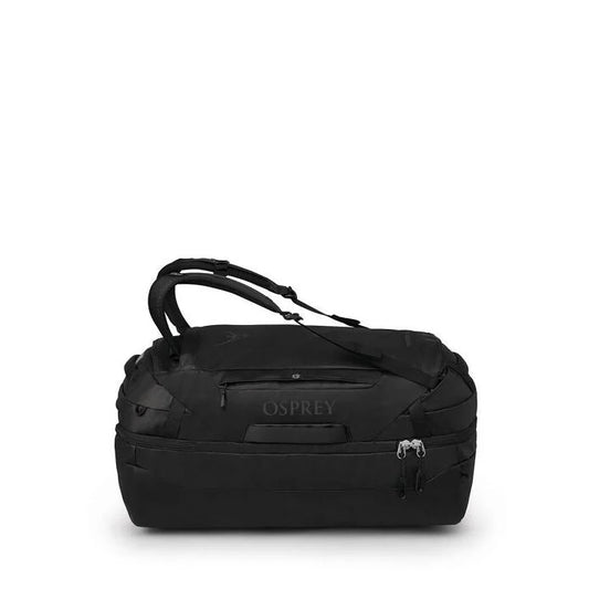Black Osprey duffel bag on a white background