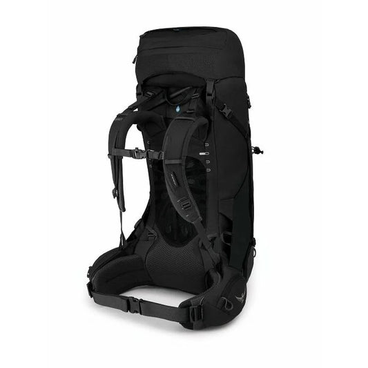 Black hiking backpack on a white background