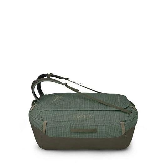 Green Osprey travel bag on a white background