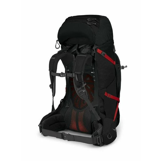 Black and red hiking backpack on a white background
