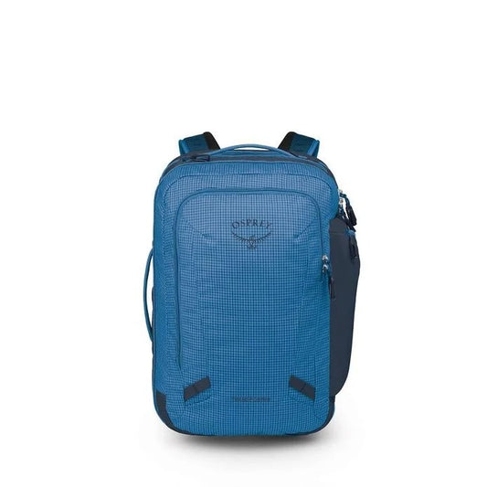 Blue backpack with Osprey logo on a white background