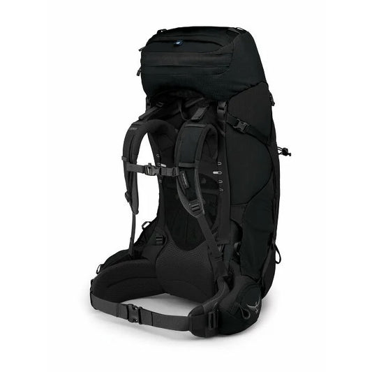 Black hiking backpack on a white background