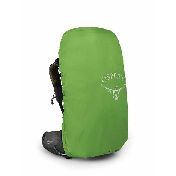 Green Osprey backpack cover on a white background