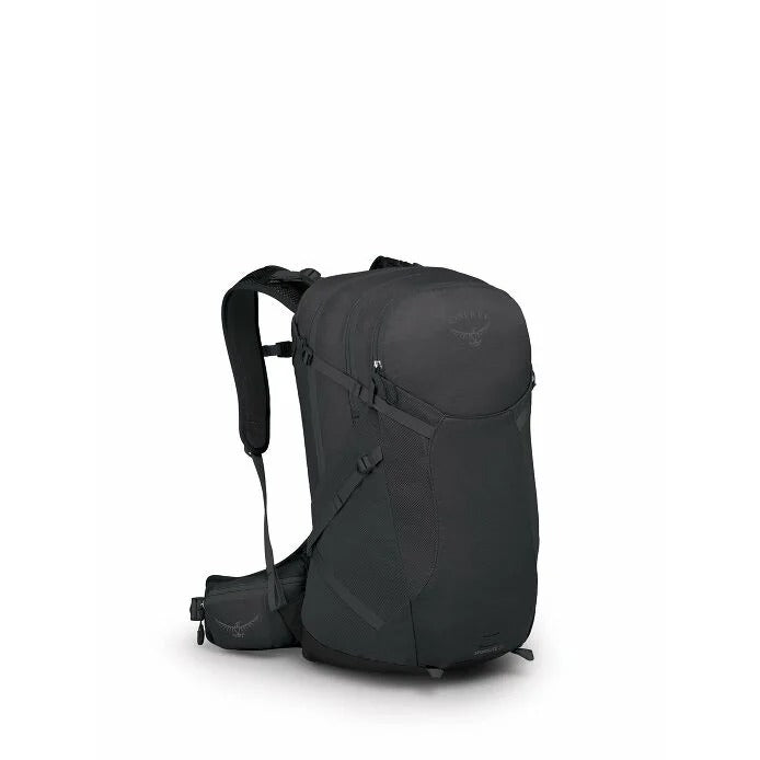 Black backpack on a white background
