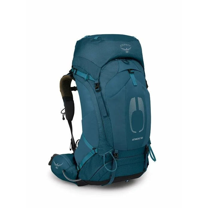 Teal Osprey hiking backpack on a white background