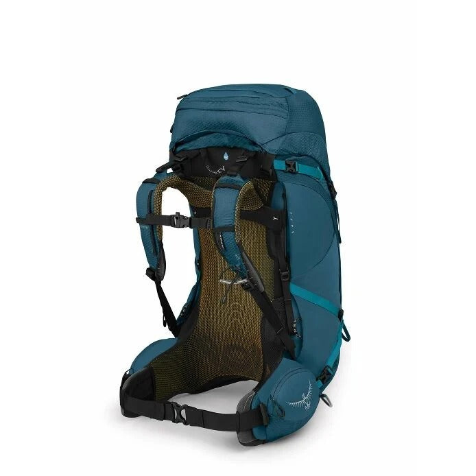 Teal backpack with black straps on a white background