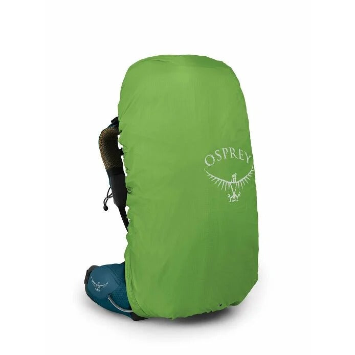 Green Osprey backpack cover on a white background