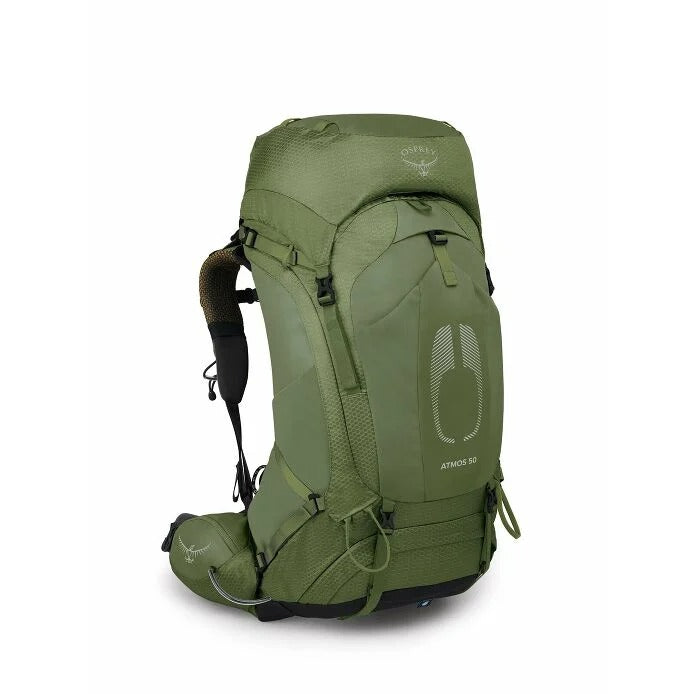 Green Osprey hiking backpack on a white background