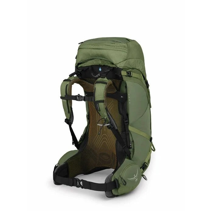 Green hiking backpack on a white background