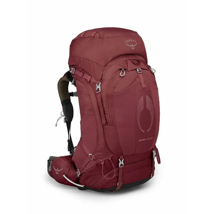Red Osprey backpack on a white background