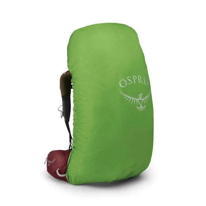 Green Osprey backpack cover on a white background