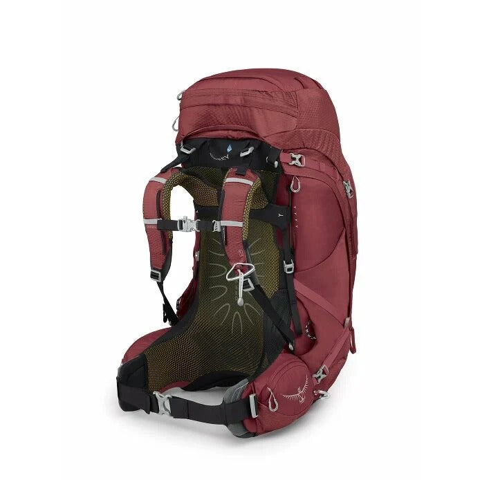 Red hiking backpack on a white background