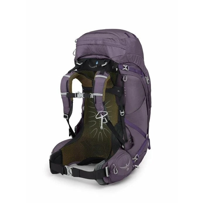 Purple hiking backpack on a white background