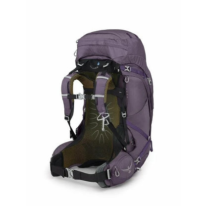 Purple hiking backpack on a white background