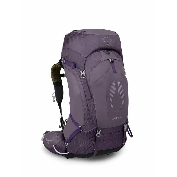 Purple Osprey backpack on a white background