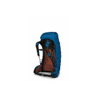 Blue and brown backpack on a white background