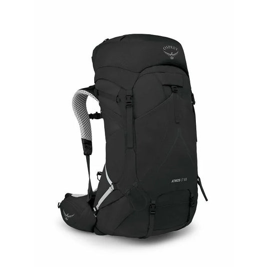 Black Osprey hiking backpack on a white background
