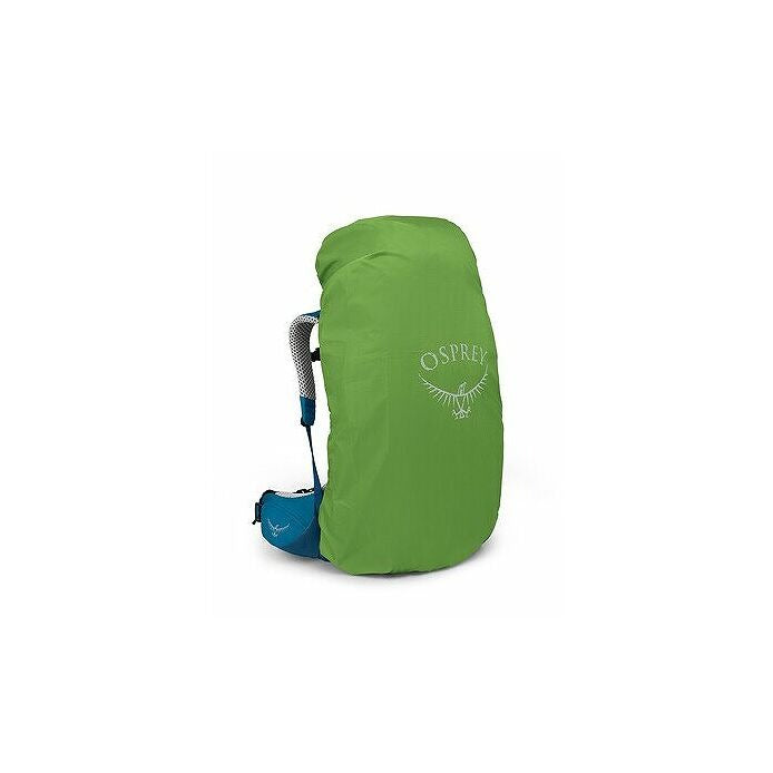 Green Osprey backpack cover on a white background