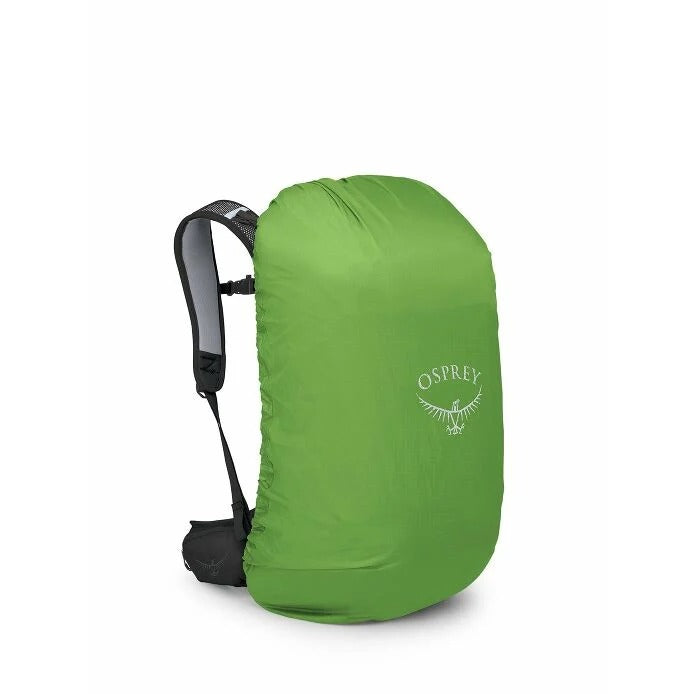Green Osprey backpack cover on a white background