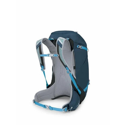 Blue and gray backpack on a white background