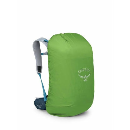 Green Osprey backpack cover on a white background
