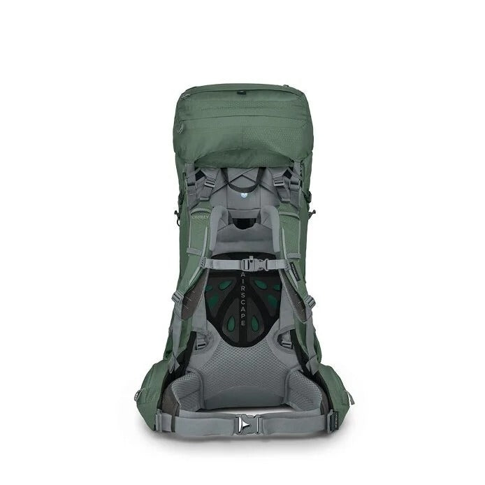 Green hiking backpack on a white background