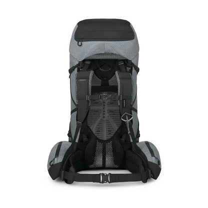 Gray and black backpack on a white background