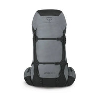 Gray and black Osprey backpack on a white background