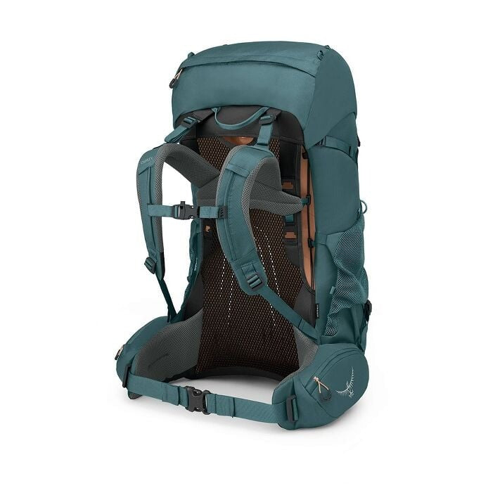 Teal hiking backpack on a white background