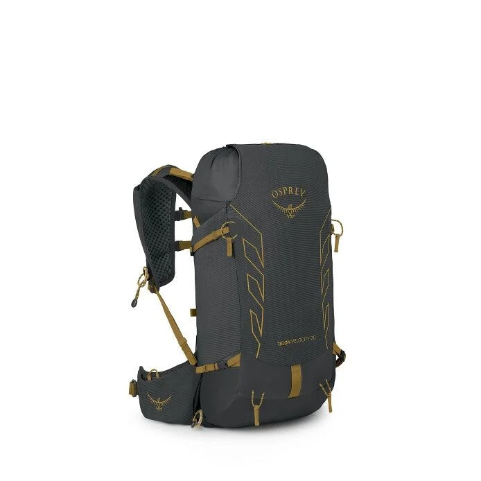 Osprey backpack with gold accents on a white background