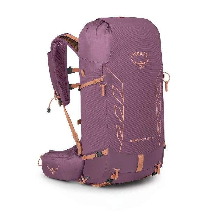 Purple Osprey backpack on a white background