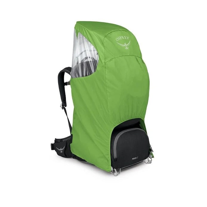 Green backpack cover with Osprey logo on a white background