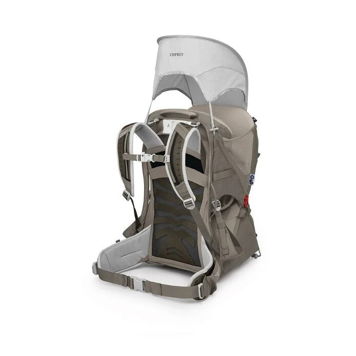 Osprey child carrier backpack on a white background