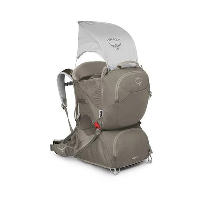 Osprey hiking backpack with baby carrier on a white background