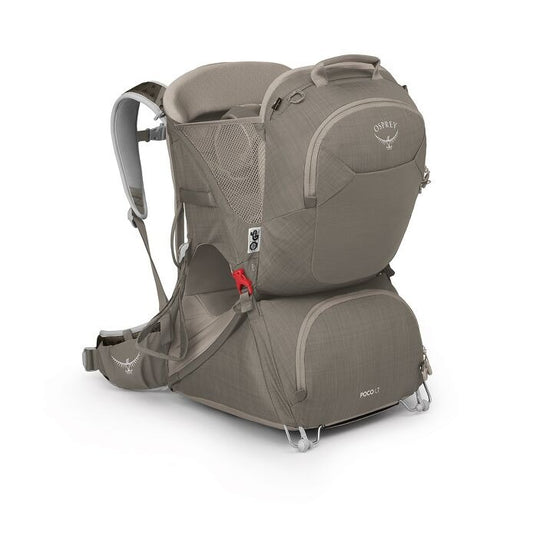 Gray Osprey hiking backpack on a white background