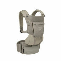 Beige baby carrier with Osprey logo on a white background
