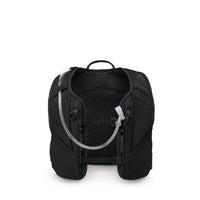Black backpack with hydration bladder on a white background