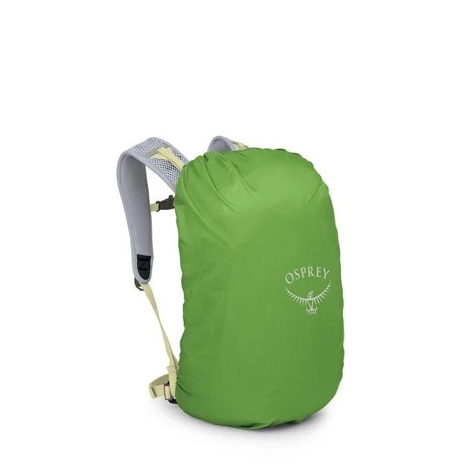 Green Osprey backpack cover on a white background
