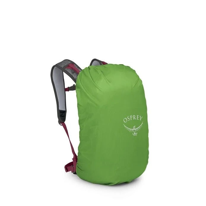 Green Osprey backpack cover on a white background