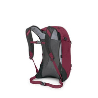 Maroon and black backpack on a white background