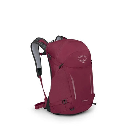 Maroon Osprey backpack on a white background
