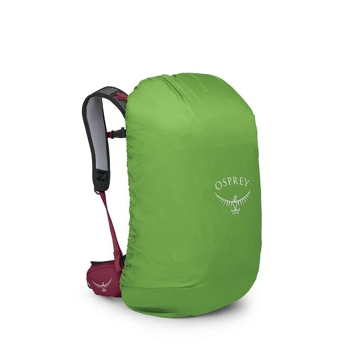 Green Osprey backpack cover on a white background