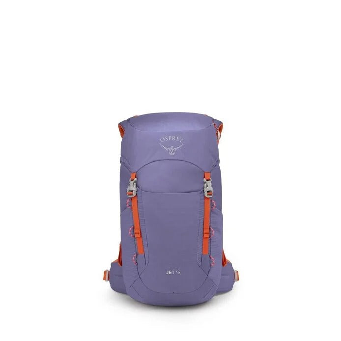 Purple backpack with orange accents on a white background