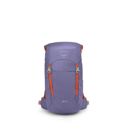Purple backpack with orange accents on a white background