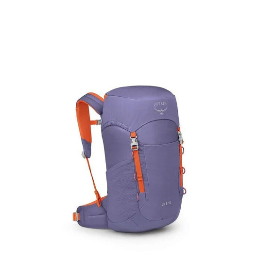 Purple backpack with orange accents on a white background