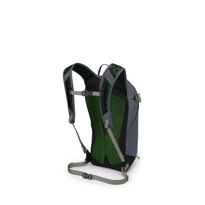 Green and gray backpack on a white background