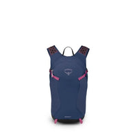 Blue Osprey backpack with pink accents on a white background
